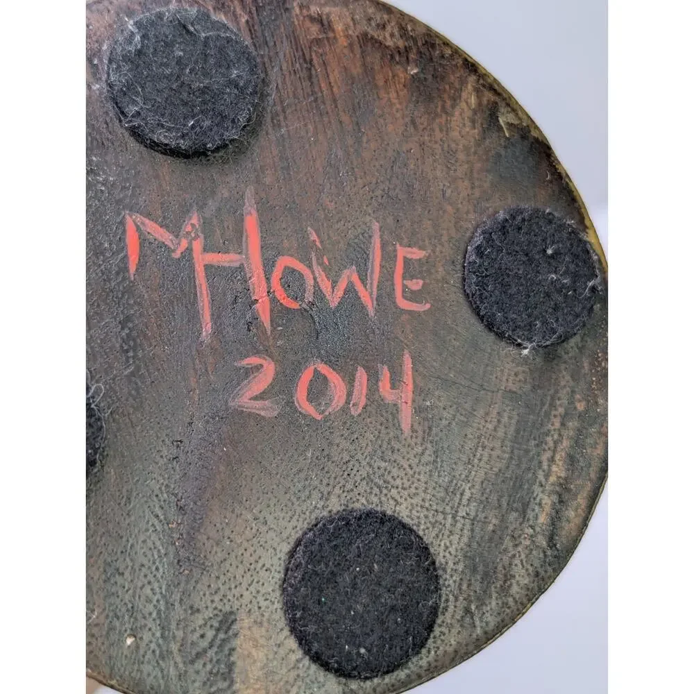 M Howe 2014 Signed Hand Painted Wood Candle Holder Floral Folk Art 12